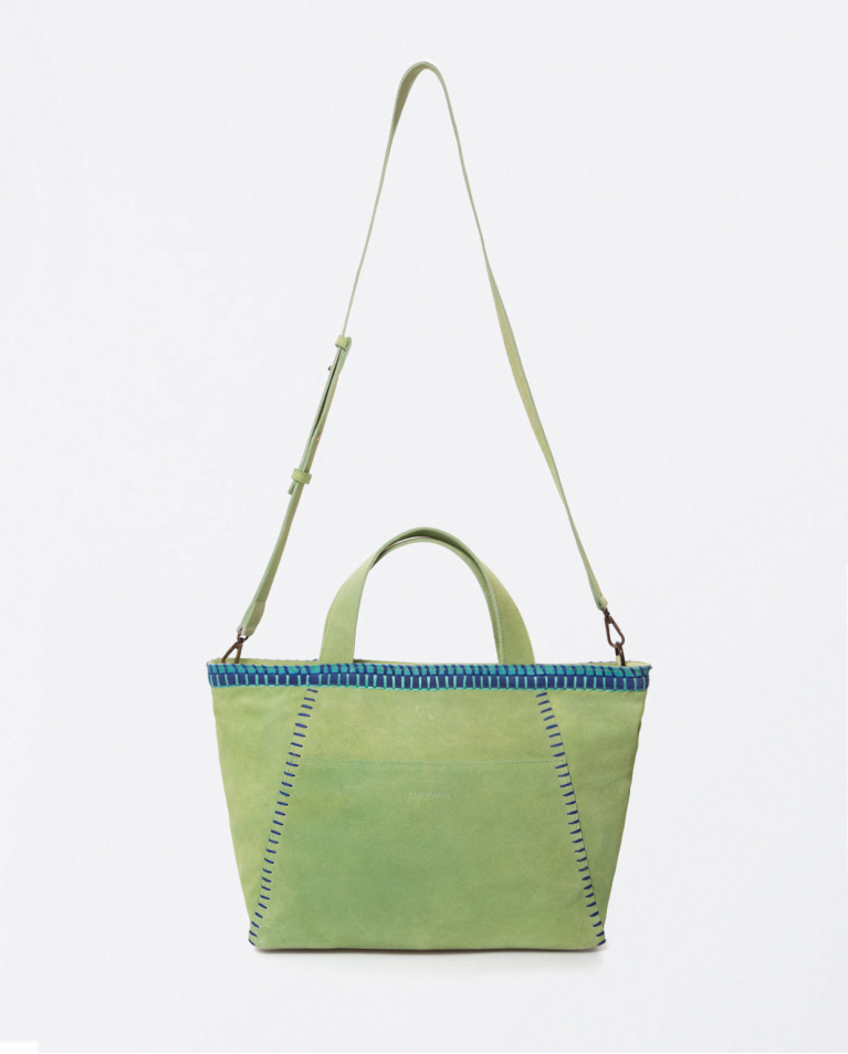 Nappa leather shopper bag with embroide details. Green