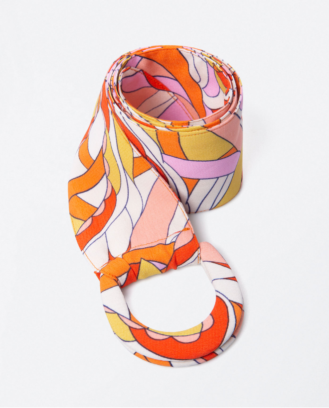 Wide fabric belt with double buckle. Orange