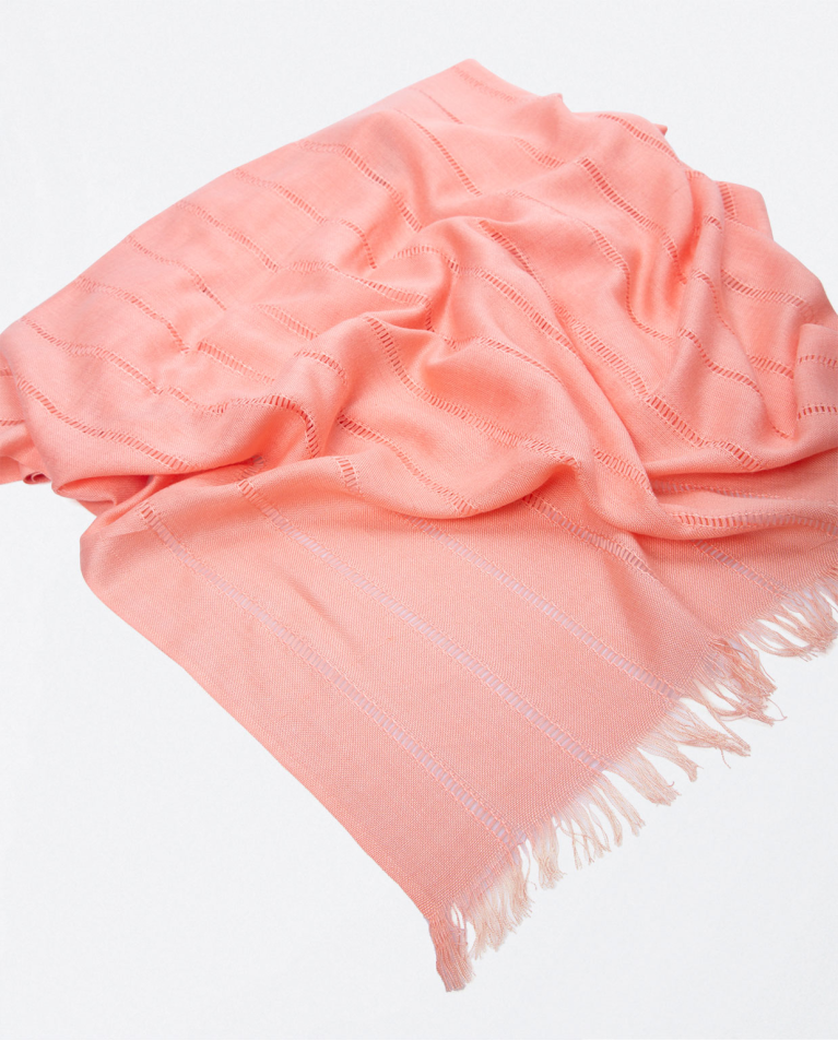 Pink plain sarong scarf with fringes Coral