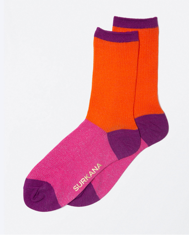 Set of 5 colour lurex sock shorts Orange
