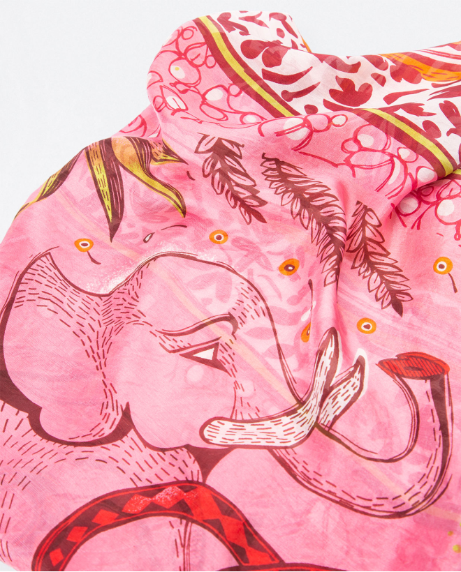 Pañuelo cuadrado estampado elefante Rosa
