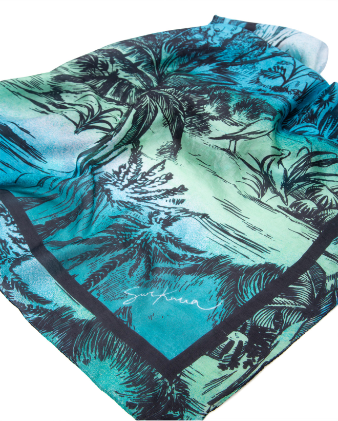  landscape print square scarf Turquoise
