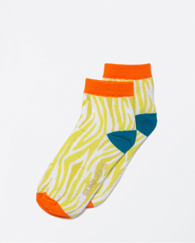 Set of 5 colour printed ankle socks Green