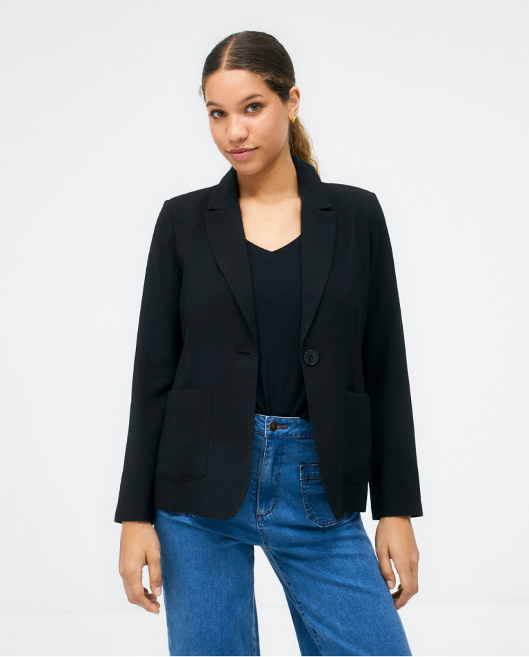 Jacket with patch pockets. Plain. Black