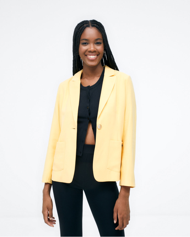 Jacket with patch pockets. Plain. Yellow