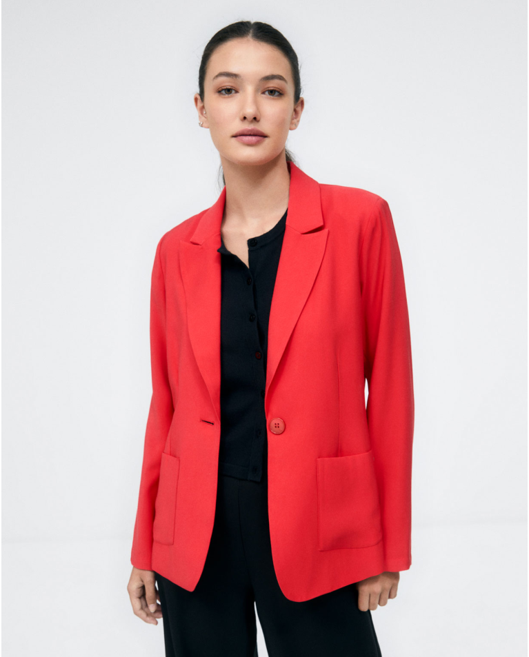 Jacket with patch pockets. Plain. Red
