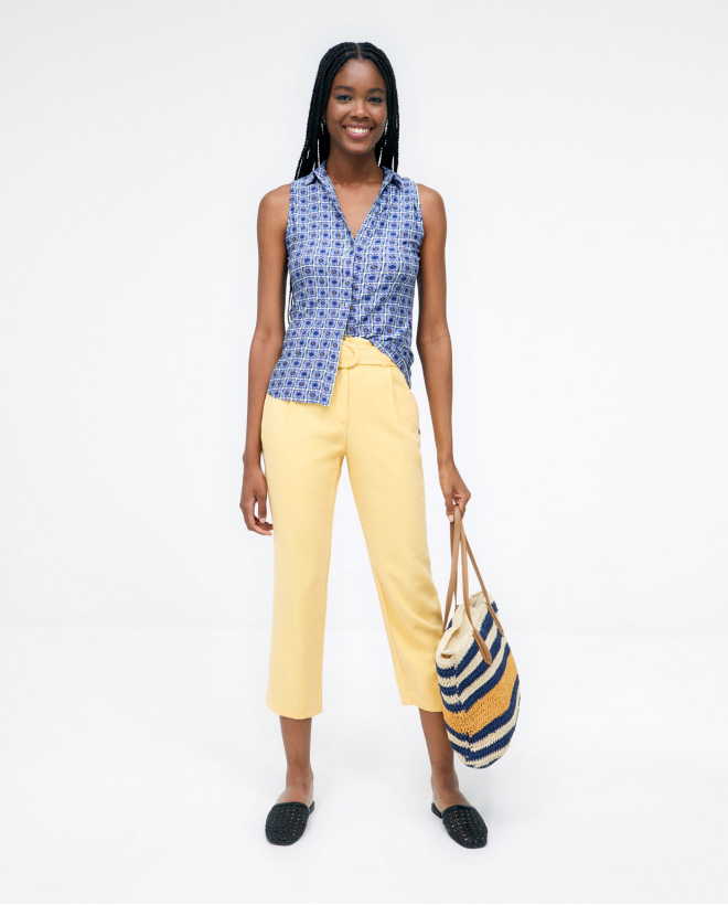 Fisherman trousers with belt. Plain Yellow