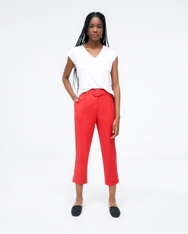Fisherman trousers with belt. Plain Red