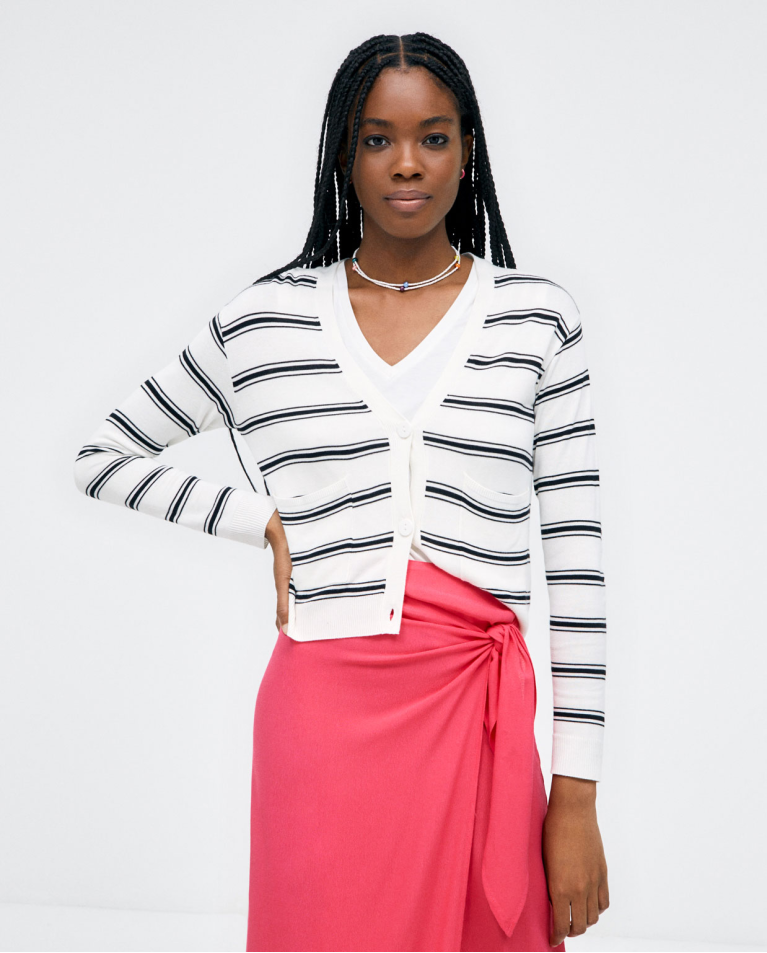 Knitted cardigan with pockets. Stripes Black
