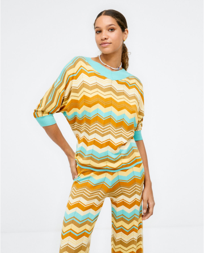 Sweater rayas zig-zag escote pico amplio Amarillo