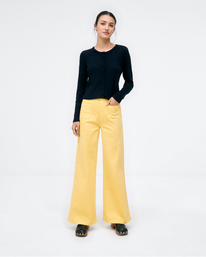 Long denim trousers with pockets. Plain Yellow