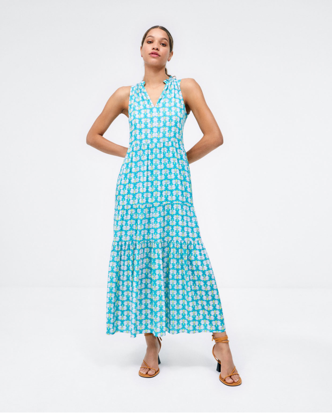 Vestido largo y amplio sin mangas Turquesa