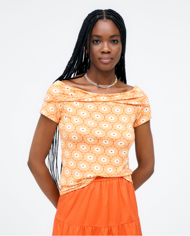 Camiseta con cuello Bardot Naranja