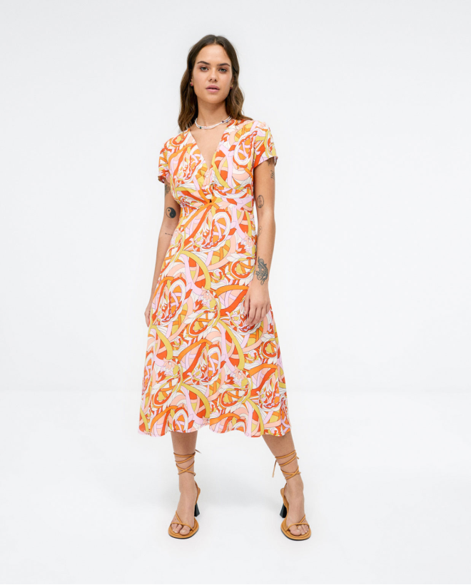 Midi dress with V-neck and...