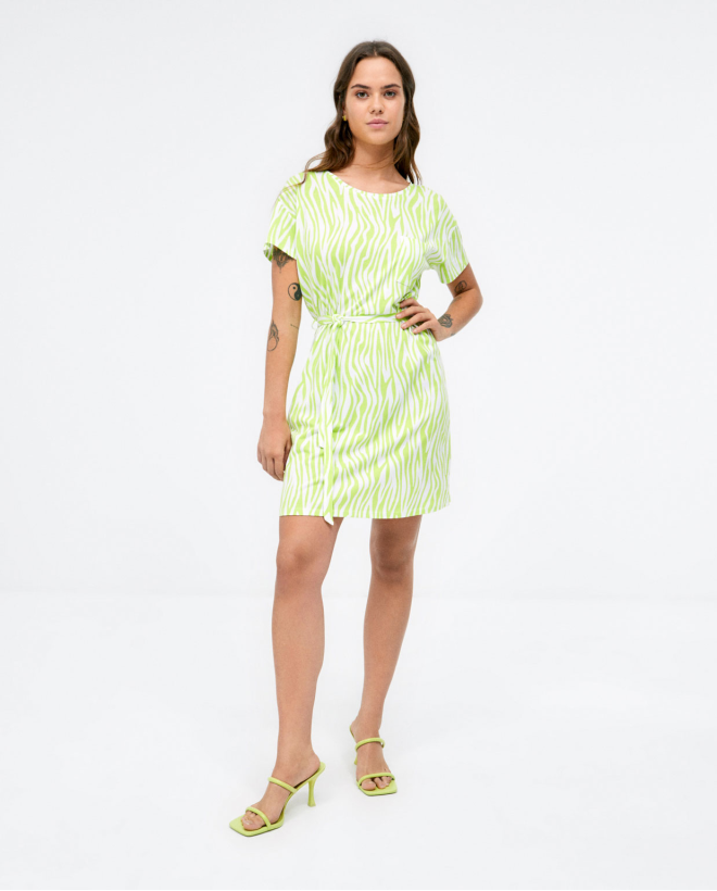 Short dress with belt. Acid green