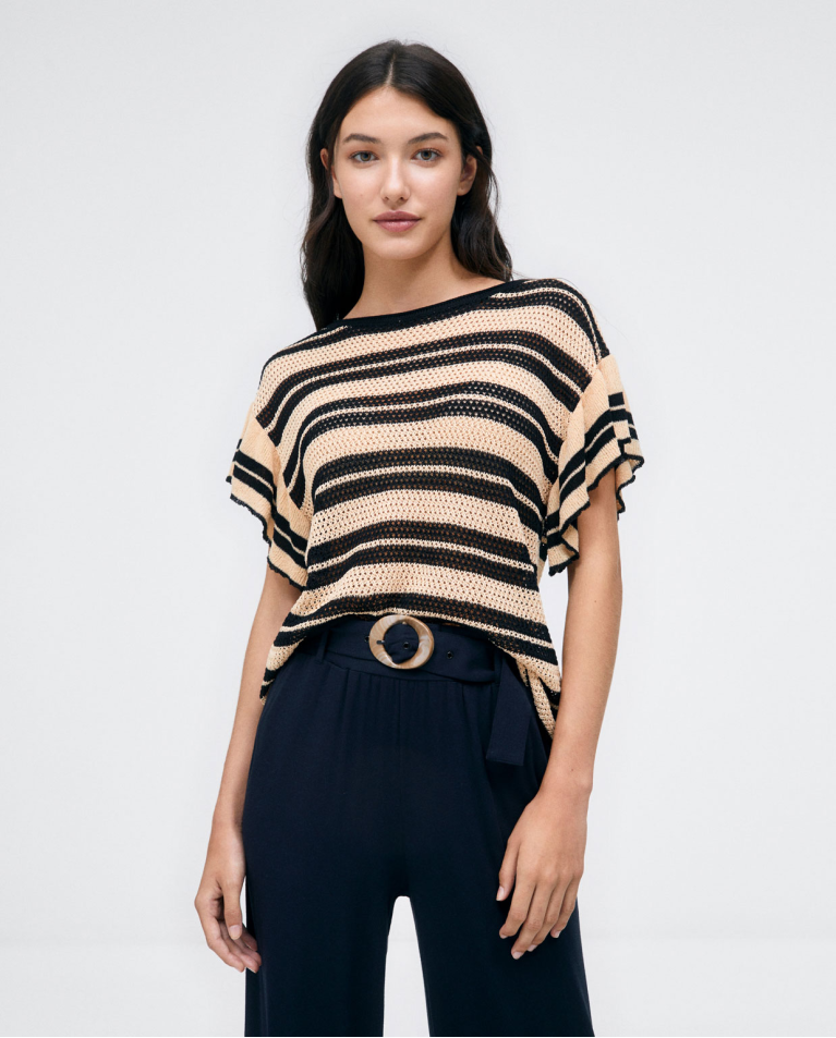 Striped knitted jumper with butterfly sleeves. Bro Black