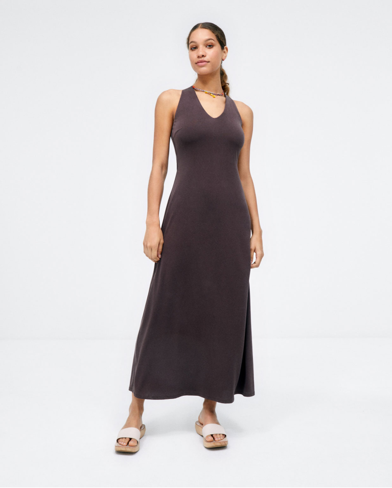 plain brown maxi dress