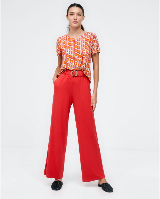 Pantalón largo con cinturón. Elástico. Liso Rojo