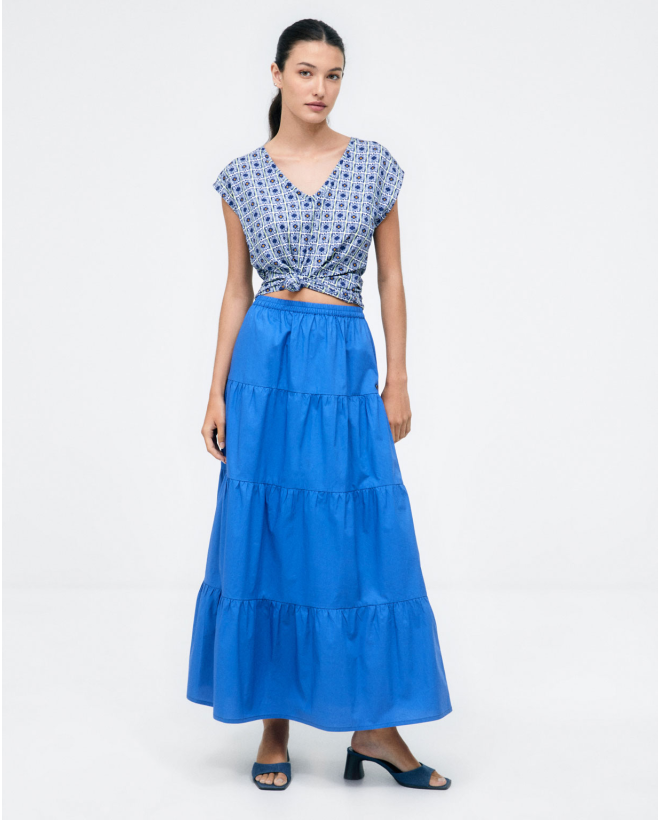 Long skirt with ruffles. Plain e Blue