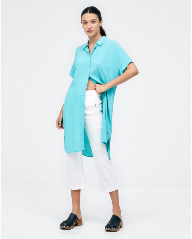 Long sleeve short sleeve shirt. e plain Turquoise